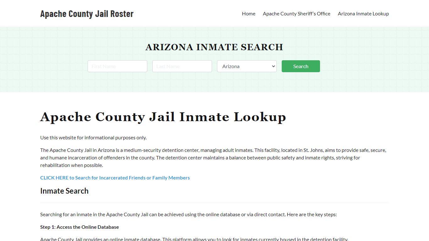 Apache County Jail Roster Lookup, AZ, Inmate Search