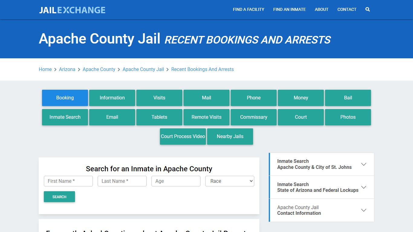 Apache County Jail Recent Bookings And Arrests - Jail Exchange